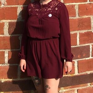 Fun Xhilaration Deep Red Lace Romper